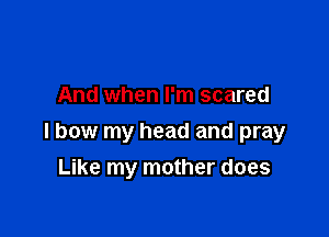And when I'm scared

I bow my head and pray

Like my mother does