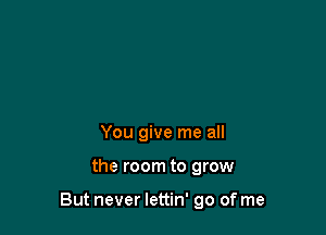 You give me all

the room to grow

But never lettin' go of me