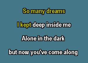 So many dreams
I kept deep inside me

Alone in the dark

but now you've come along