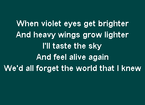 When violet eyes get brighter
And heavy wings grow lighter
I'll taste the sky

And feel alive again
We'd all forget the world that I knew