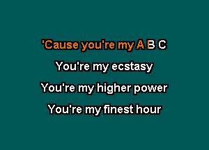 'Cause you're my A B C

You're my ecstasy

You're my higher power

You're my finest hour