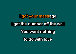 I got your message

lgot the number off the wall

You want nothing

to do with love
