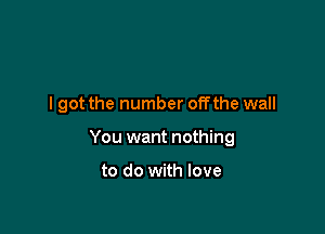 I got the number offthe wall

You want nothing

to do with love