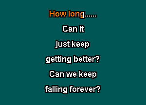 How long ......
Can it
just keep

getting better?

Can we keep

falling forever?