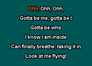 Ohh, Ohh, Ohh,
Gotta be me, gotta be I
Gotta be who

lknowl am inside

Can finally breathe, taking it in

Look at me flying!