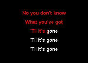 No you don't know

What you've got

'Til it's gone
'TiI it's gone

'Til it's gone