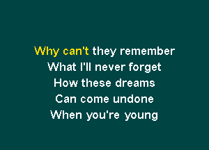 Why can't they remember
What I'll never forget

How these dreams
Can come undone
When you're young