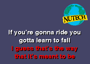 If youWe gonna ride you
gotta learn to fall