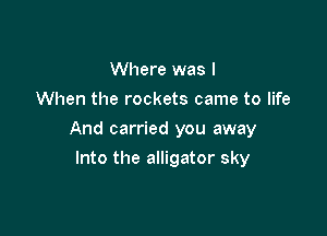 Where was I
When the rockets came to life

And carried you away

Into the alligator sky