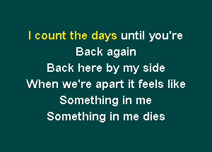 I count the days until you're
Back again
Back here by my side

When we're apart it feels like
Something in me
Something in me dies