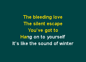 The bleeding love
The silent escape
YouWe got to

Hang on to yourself
IFS like the sound of winter