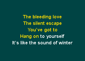 The bleeding love
The silent escape
YouWe got to

Hang on to yourself
IFS like the sound of winter
