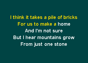 lthink it takes a pile of bricks
For us to make a home
And I'm not sure

But I hear mountains grow
From just one stone