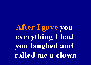 After I gave you

everything I had
you laughed and
called me a clown