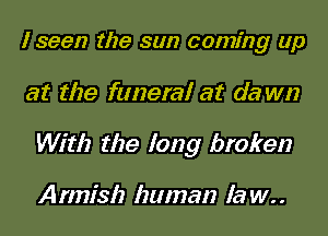 I seen the sun coming up
at the funeral at da wn

With the long broken

Armish human la w..