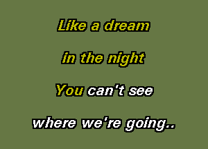 Like a dream
in the night

You can 't see

where we 're going