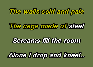 The walls cold and pale
The cage made of steel
Screams fill the room

Alone I drop and kneel..