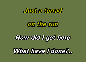 Just a torrad

on the run

How did I get here

What have I done?..