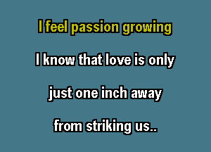 lfeel passion growing

I know that love is only

just one inch away

from striking us..