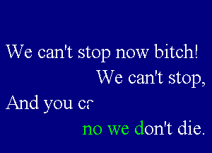 We can't stop now bitch!

We can't stop,
And you C?
no we don't die.