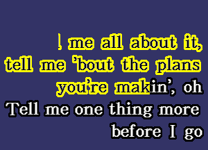 Tell me one thing more
before I go