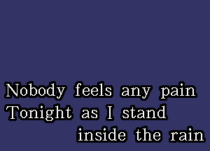 Nobody feels any pain
Tonight as I stand
inside the rain