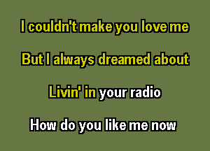 I couldn't make you love me

But I always dreamed about
Livin' in your radio

How do you like me now