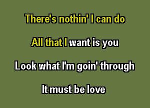 There's nothin' I can do

All that I want is you

Look what I'm goin' through

It must he love