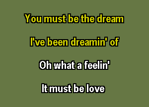 You must be the dream

I've been dreamin' of

Oh what a feelin'

It must he love