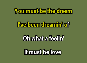 You must be the dream

I've been dreamin' of

Oh what a feelin'

It must he love