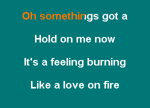 Oh somethings got a

Hold on me now

It's a feeling burning

Like a love on fire