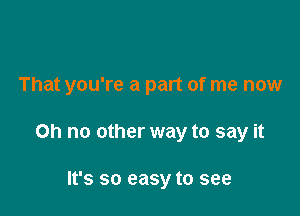 That you're a part of me now

Oh no other way to say it

It's so easy to see