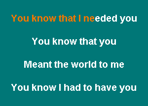 You know that I needed you
You know that you

Meant the world to me

You know I had to have you