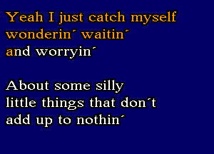 Yeah I just catch myself
wonderin waitin'
and worryiw

About some silly
little things that don t
add up to nothin