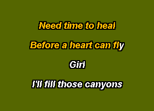 Need time to heal

Before a heart can fiy

Girl

1' rm those canyons