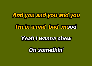 And you and you and you

I'm in a real bad mood
Yeah I wanna chew

On somethm'
