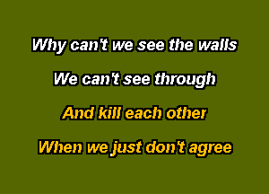 Why can't we see the walls

We can? see through
And km each other

When we just don't agree