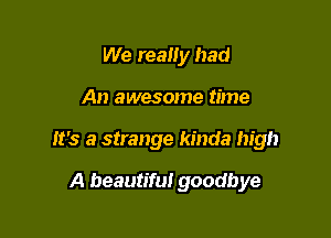 We reany had

An awesome time

It's a strange kinda high

A beautiful goodbye