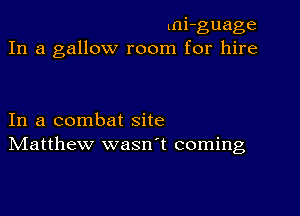 lni-guage
In a gallow room for hire

In a combat site
IVIatthew wasn't coming