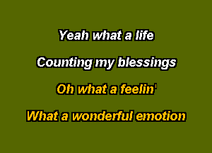 Yeah what a life

Counting my blessings

Oh what a feelin'

What a wonderful emotion