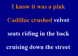 I know it was a pink
Cadillac crushed velvet
seats riding in the back

cruising down the street