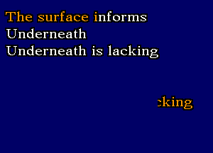 The surface informs
Underneath
Underneath is lacking

2king