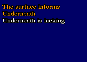 The surface informs
Underneath
Underneath is lacking