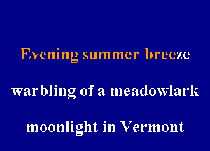 Evening summer breeze
warbling of a meadowlark

moonlight in Vermont