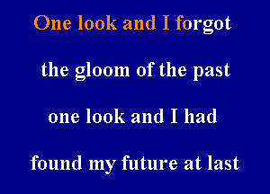 One look and I forgot

the gloom of the past
one look and I had

found my future at last