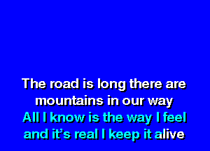 The road is long there are
mountains in our way
All I know is the way I feel
and ifs real I keep it alive