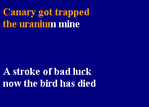 Canary got trapped
the uranium mine

A stroke of bad luck
now the bird has (lied