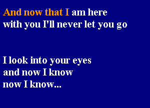 And now that I am here
With you I'll never let you go

I look into your eyes
and now I know
now I know...