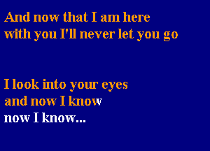 And now that I am here
With you I'll never let you go

I look into your eyes
and now I know
now I know...