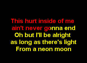 This hurt inside of me
ain't never gonna end
Oh but I'll be alright
as long as there's light
From a neon moon
